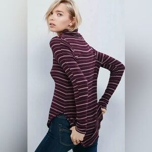 Free People Drippy Kristina Waffle Knit Thermal Turtleneck Striped Top Small